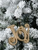 Gold Glitter ' JOY ' In Stylish Font Christmas Tree Hanging Decoration - 10cm