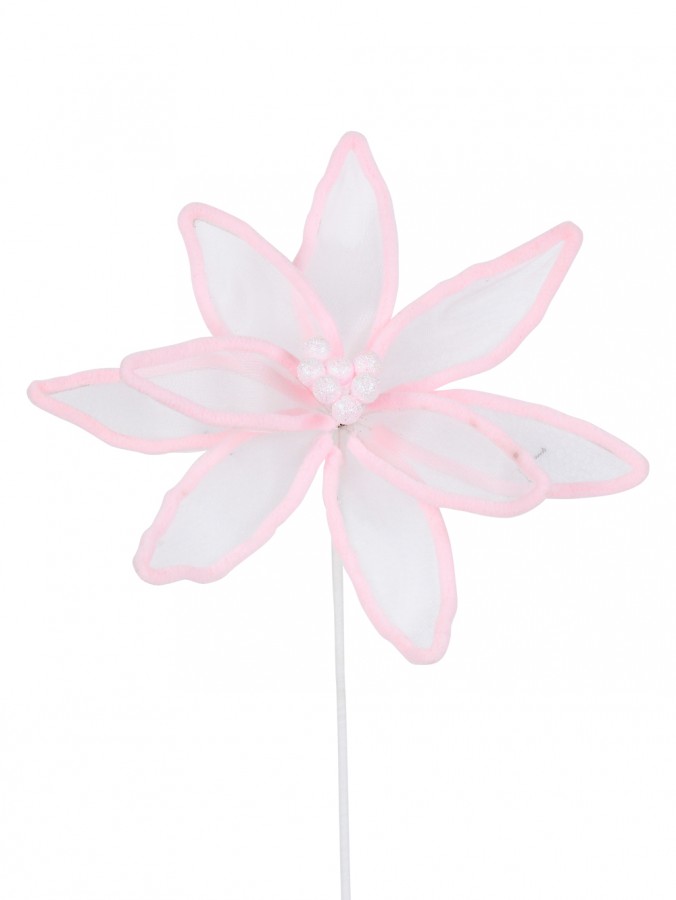 Pink Poinsettia With Organza Petals Christmas Fairy Floss Flower Stem - 55cm