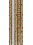 Assorted 3m x 70cm Christmas Santa, Tree & Motto Kraft Paper Gift Wrap