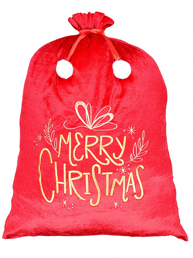 70cm Red Velvet Merry Christmas & Decorations Embroidered Santa Sack