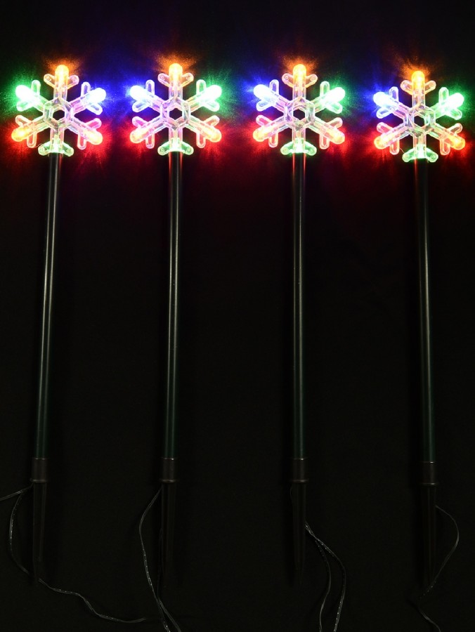 4x 55cm Multi Colour Star Snowflakes Garden Path Light Set