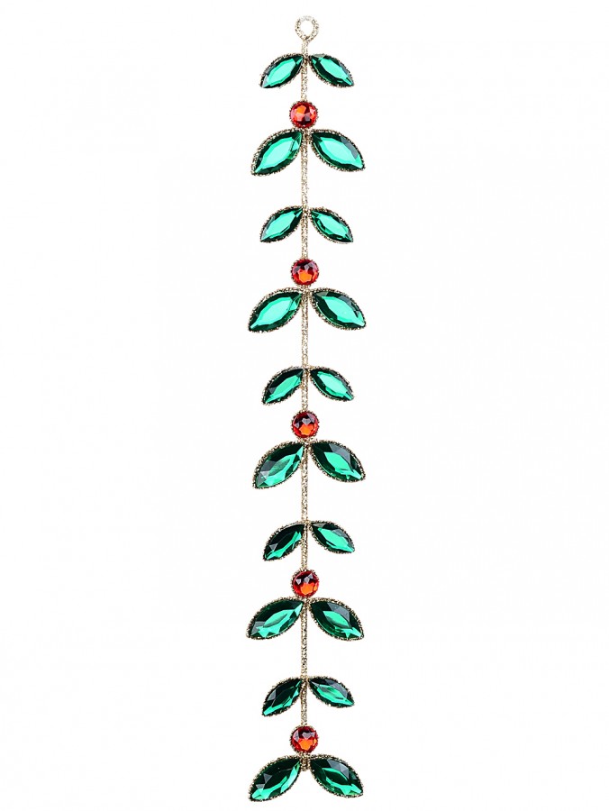 Regal Emerald & Ruby Gemstone Drop Vine Christmas Tree Ornament | 30cm