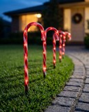4x Solar LED Candy Cane Path Lights - Red & White Garden Stakes | 43cm