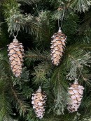 4x 11cm Rustic Natural Look Pinecones With Snow Frosted Tips