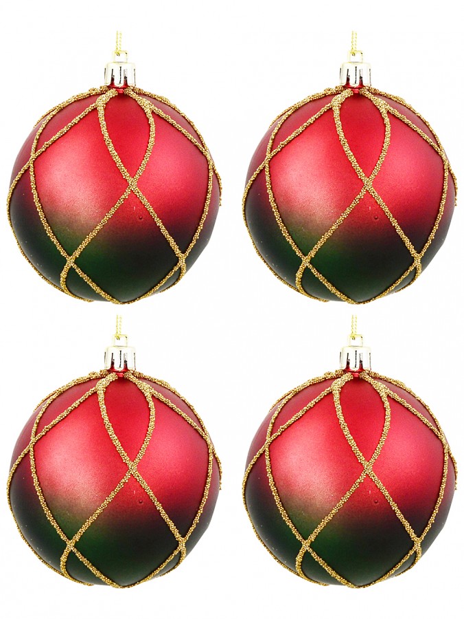 4x Crimson Red Midnight Mercury & Gold Whimsical Signature Baubles | 80mm