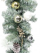 2.7m Decorated Flocked Pine & Spruce Garland | Gold, Silver & White Baubles