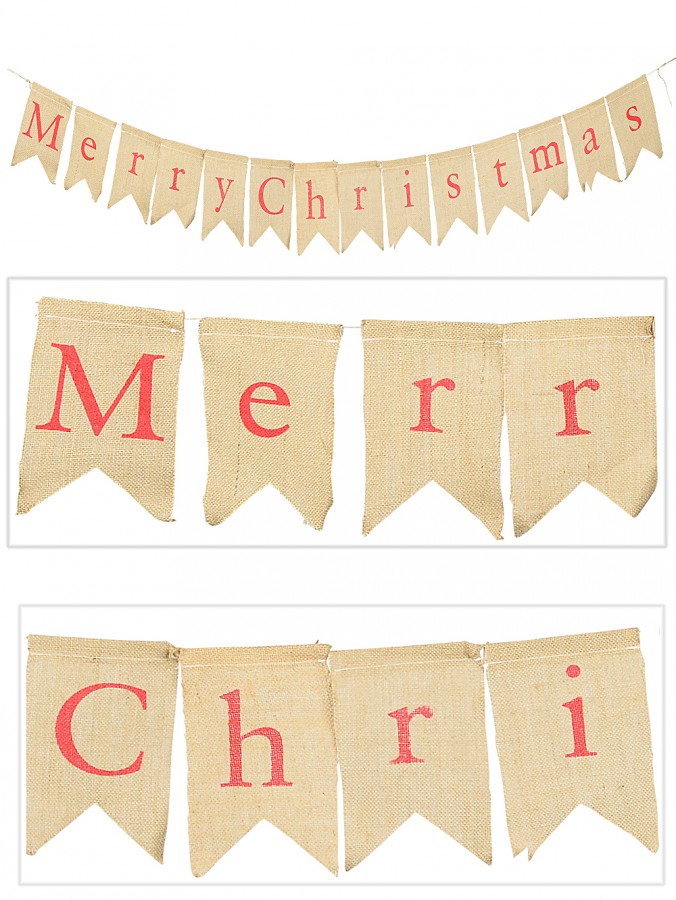 Merry Christmas Burlap Pennant Banner Decoration - 2.7m