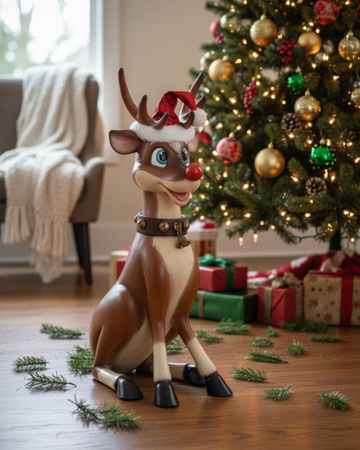 1.1m Cute Sitting Reindeer Life Size Resin Christmas Ornament — image 2