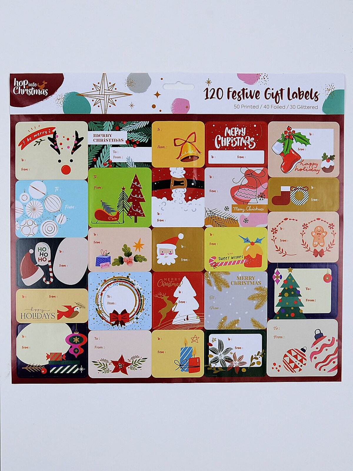 120x Christmas Gift Labels With Foil & Glitter | 6 Sheets — image 4