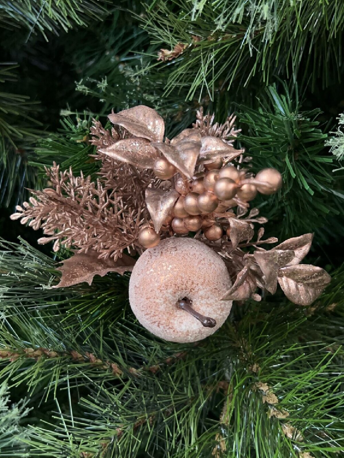 Rose Gold Apple, Berry & Assorted Foliage Christmas Tree Stem Pick | 12cm — image 2