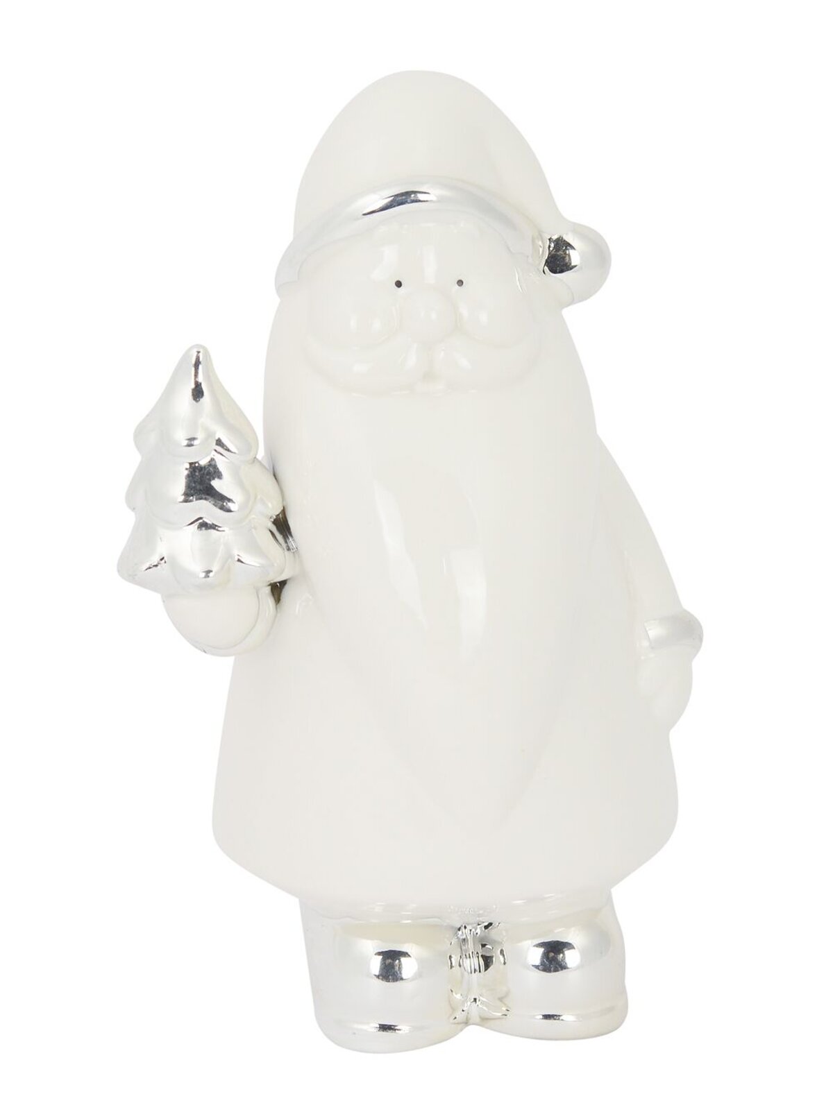 Ceramic Santa Standing Ornament in White Gloss & Silver - 17cm