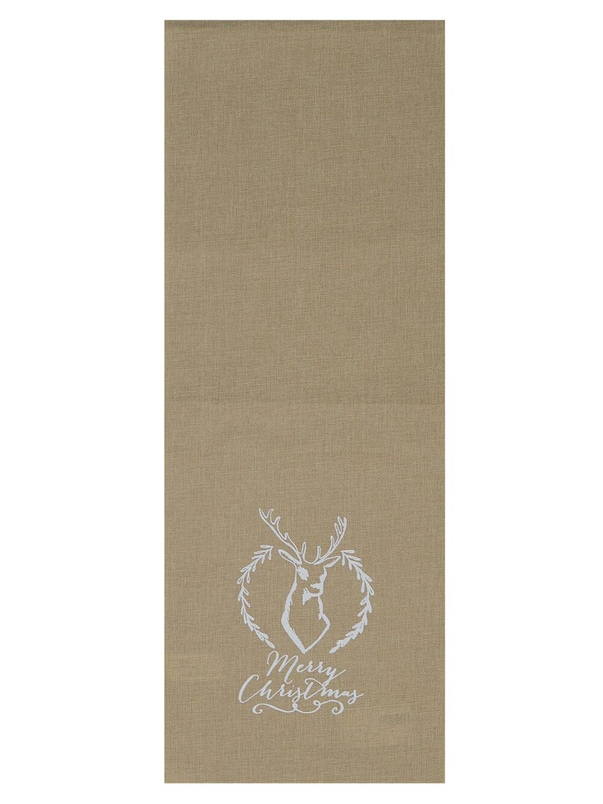 Rustic Poly Jute Merry Christmas Table Runner | 1.7m White Reindeer Print — image 2
