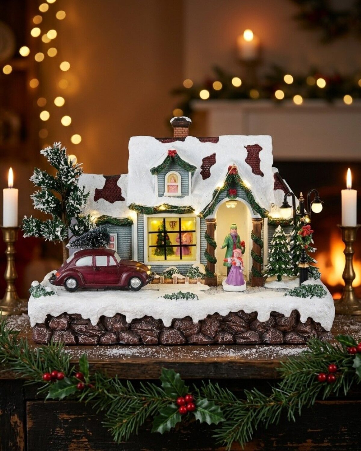 Animated Musical Home For Christmas With LED Car & Street Lamp | 30cm — image 2