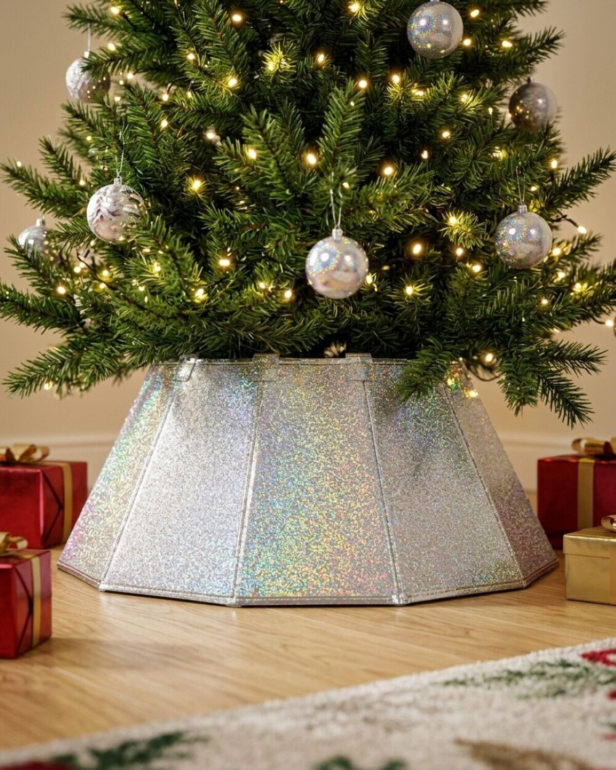 68cm Silver & Iridescent Glitter Prism Faceted Christmas Tree Collar — image 4