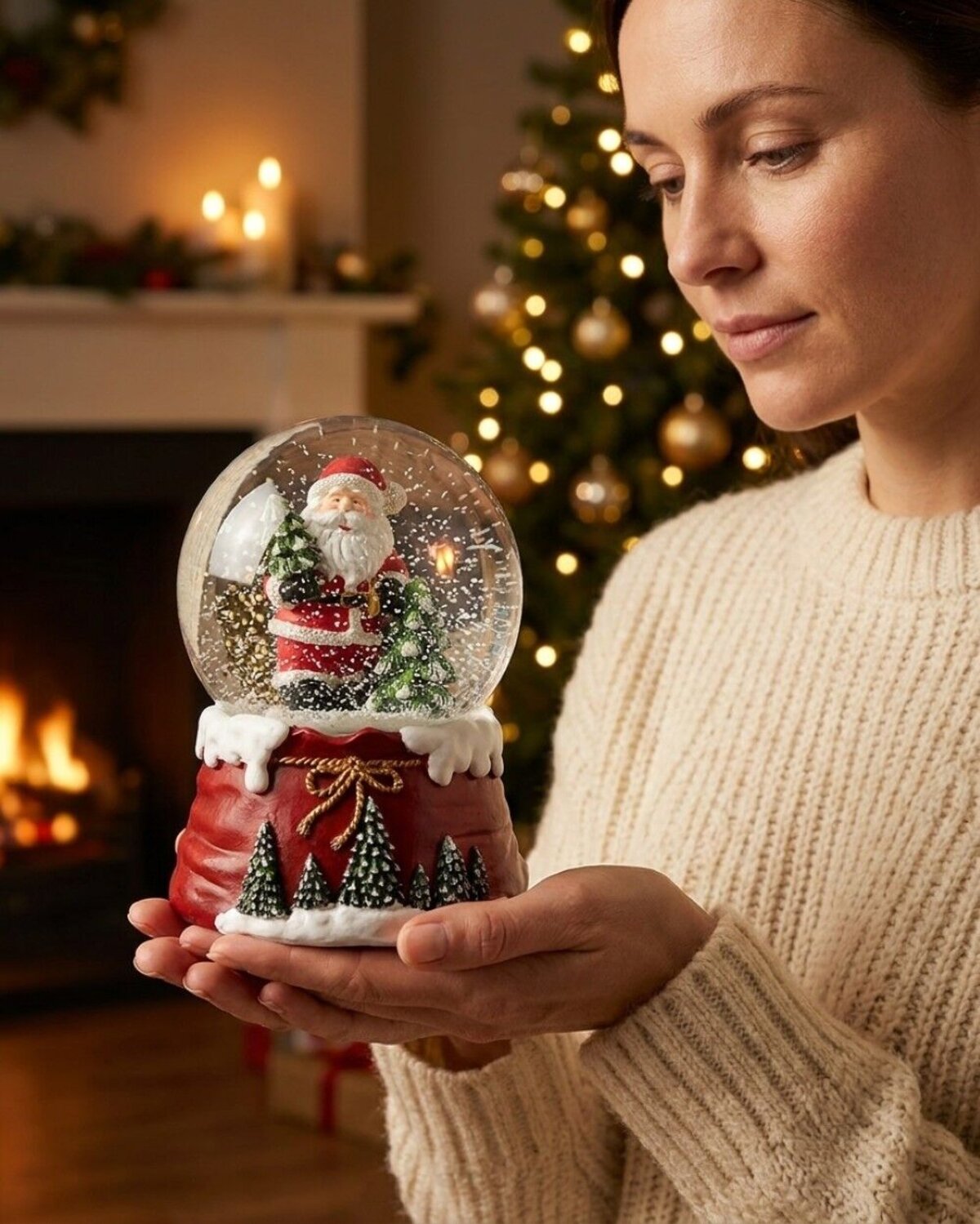 Santa & Pine Trees Wind Up Musical Waterball Snow Globe | 10cm — image 3