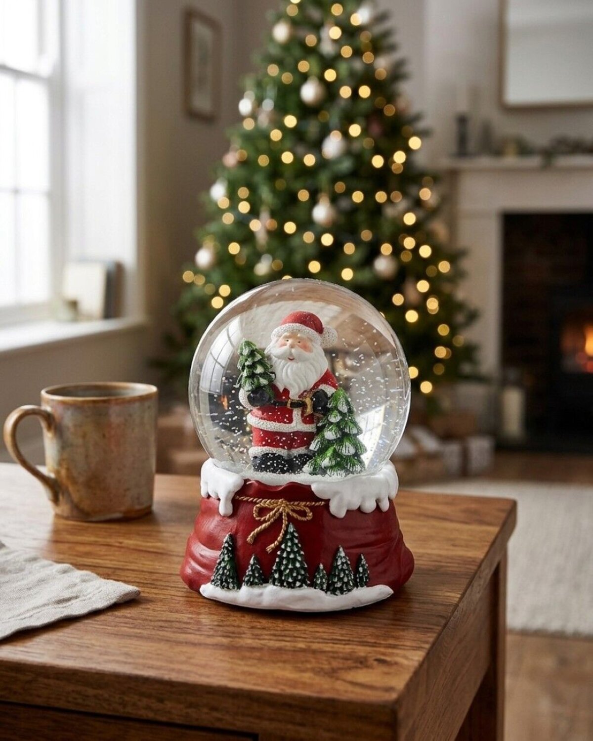 Santa & Pine Trees Wind Up Musical Waterball Snow Globe | 10cm — image 4