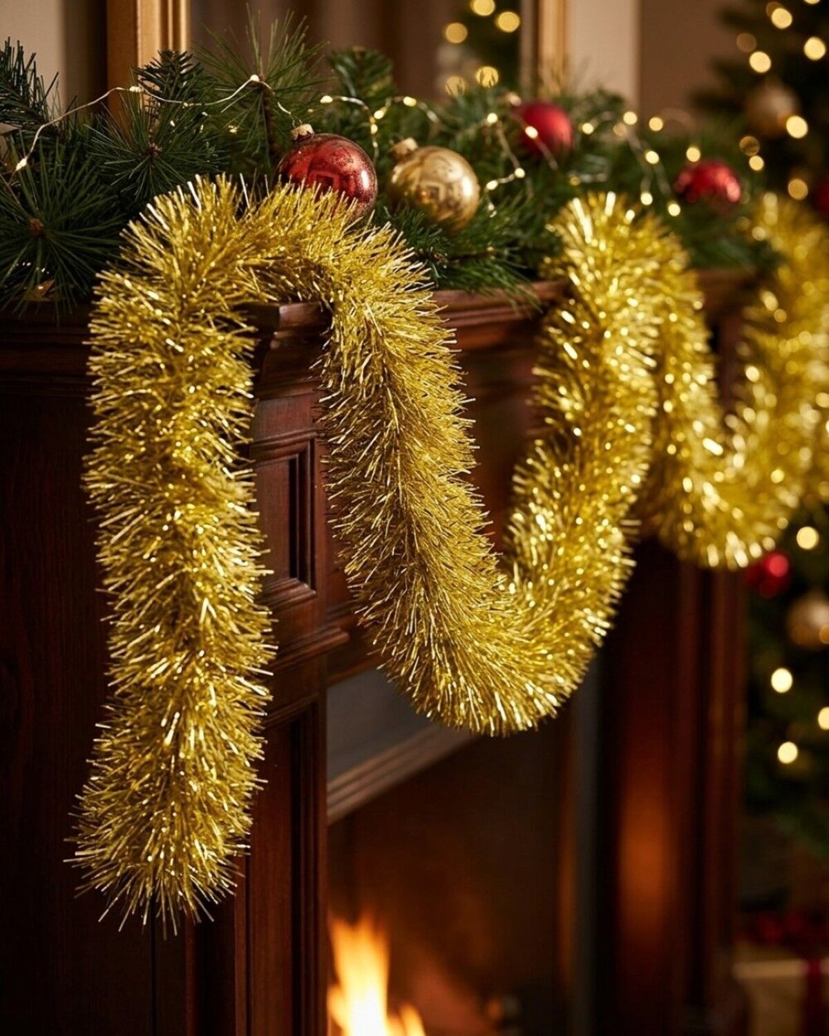 Premium 8ply Gold Metallic Fir Christmas Tinsel Garland | 5m x 10cm — image 2