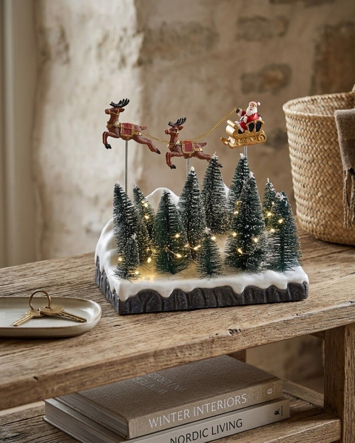 Animated Flying Santa Sleigh Over Snowy Forest With LED Lights | 21cm — image 4