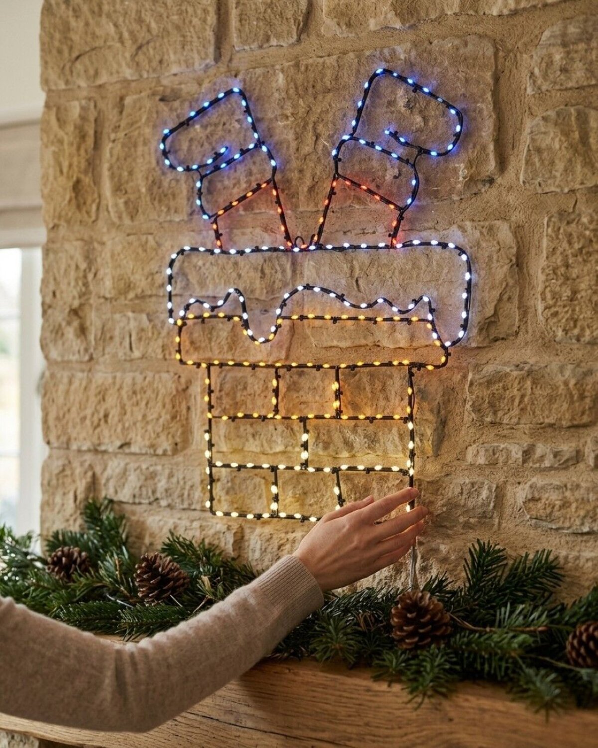 60cm Santa Stuck In Chimney On Black Frame Outdoor LED Light Display — image 4