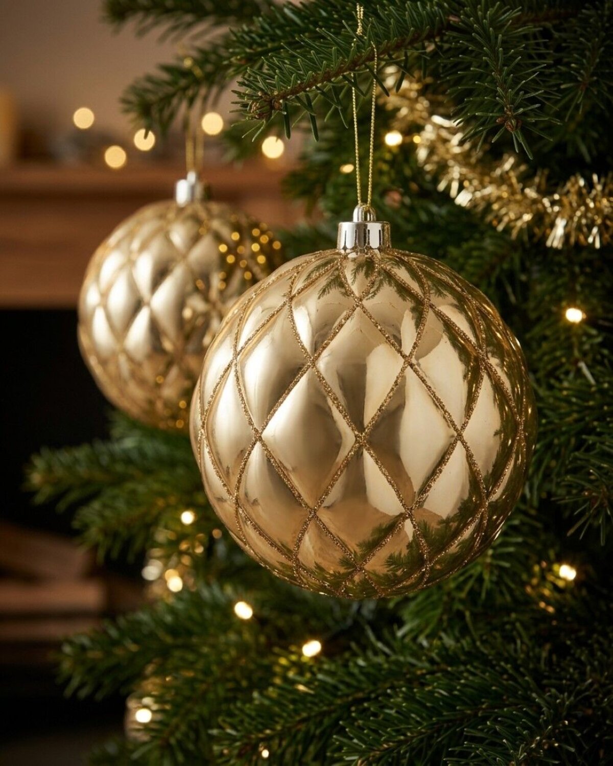 2x Dynamic Gold Grand Diamond Textured Glitter Baubles | 15cm — image 2