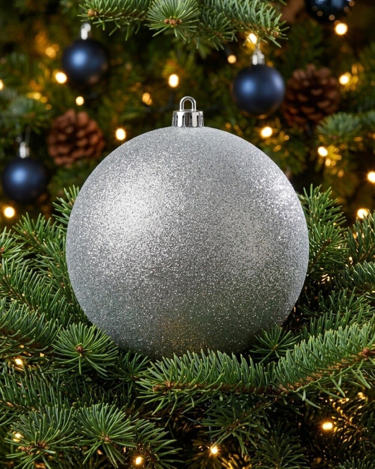 Majestic Silver Glitter Large Display Bauble | 20cm — image 2