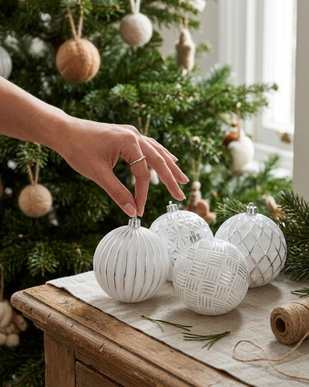 4x Dynamic White & Silver Signature Multi Textured Baubles | 10cm — image 4