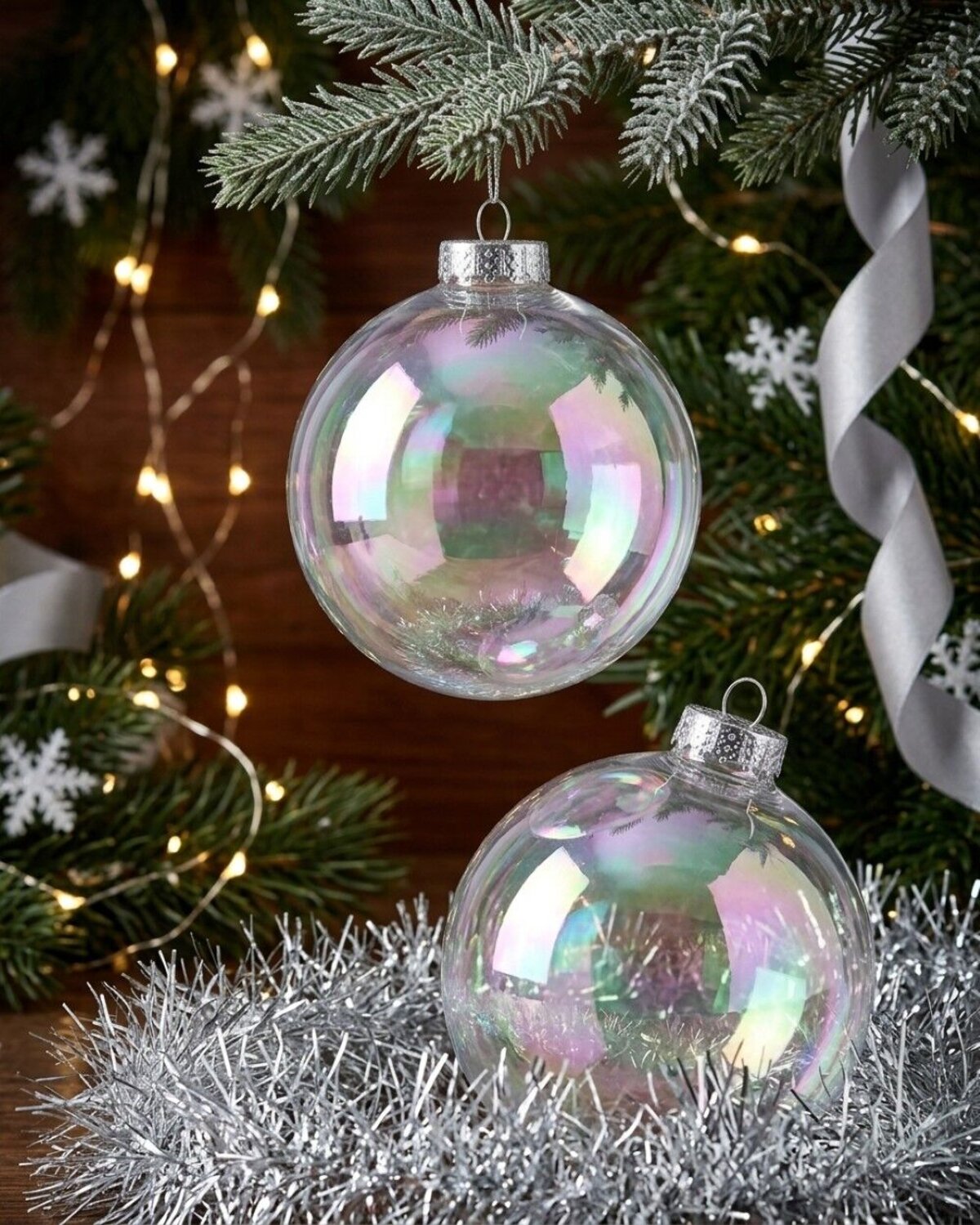 2x Lustrous Clear Grand Iridescent Soap Bubble Baubles | 15cm — image 2