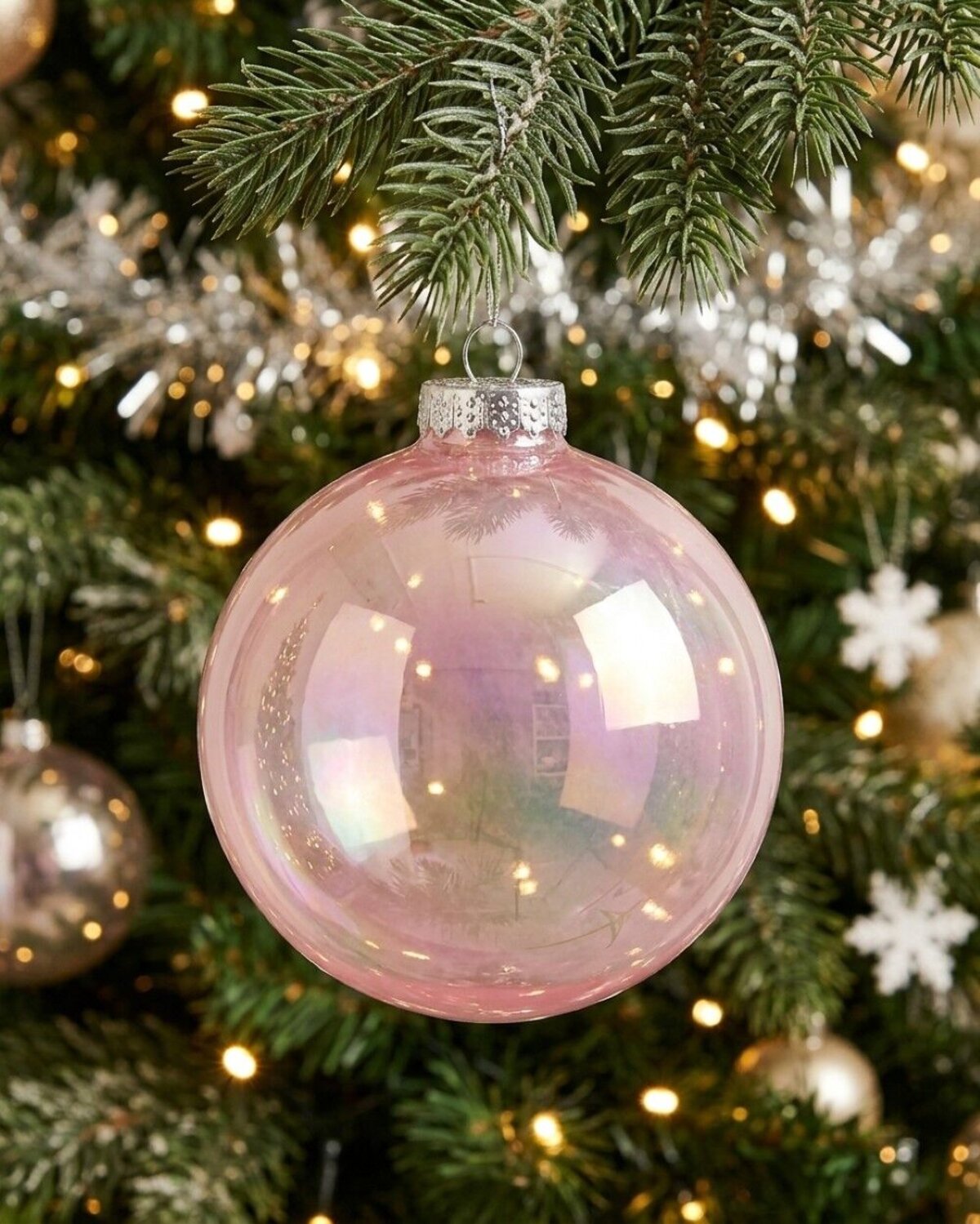 2x Lustrous Pink Tinted Grand Iridescent Soap Bubble Baubles | 15cm — image 2