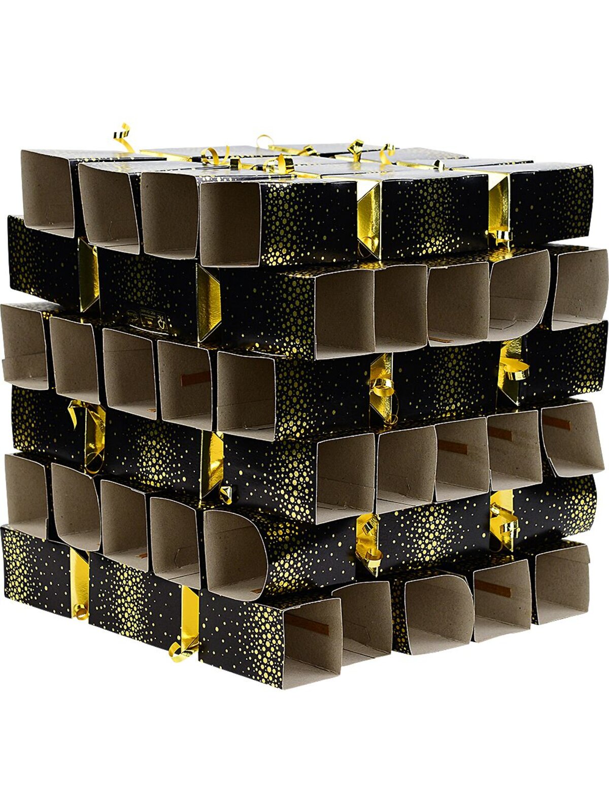 50x Black With Gold Confetti Print Square Party Bon Bons (Crackers) | 30cm