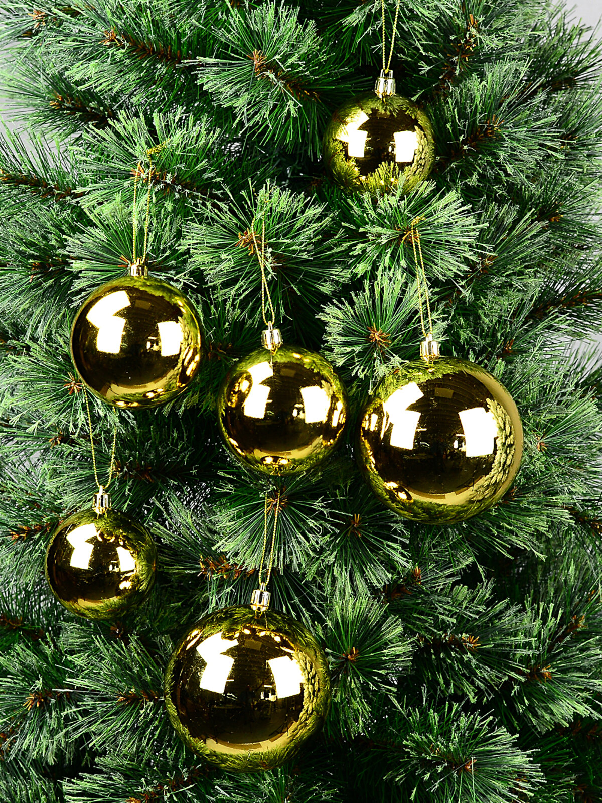 6x Classic Gold Signature Shiny Mixed Size Baubles | 70mm - 10cm