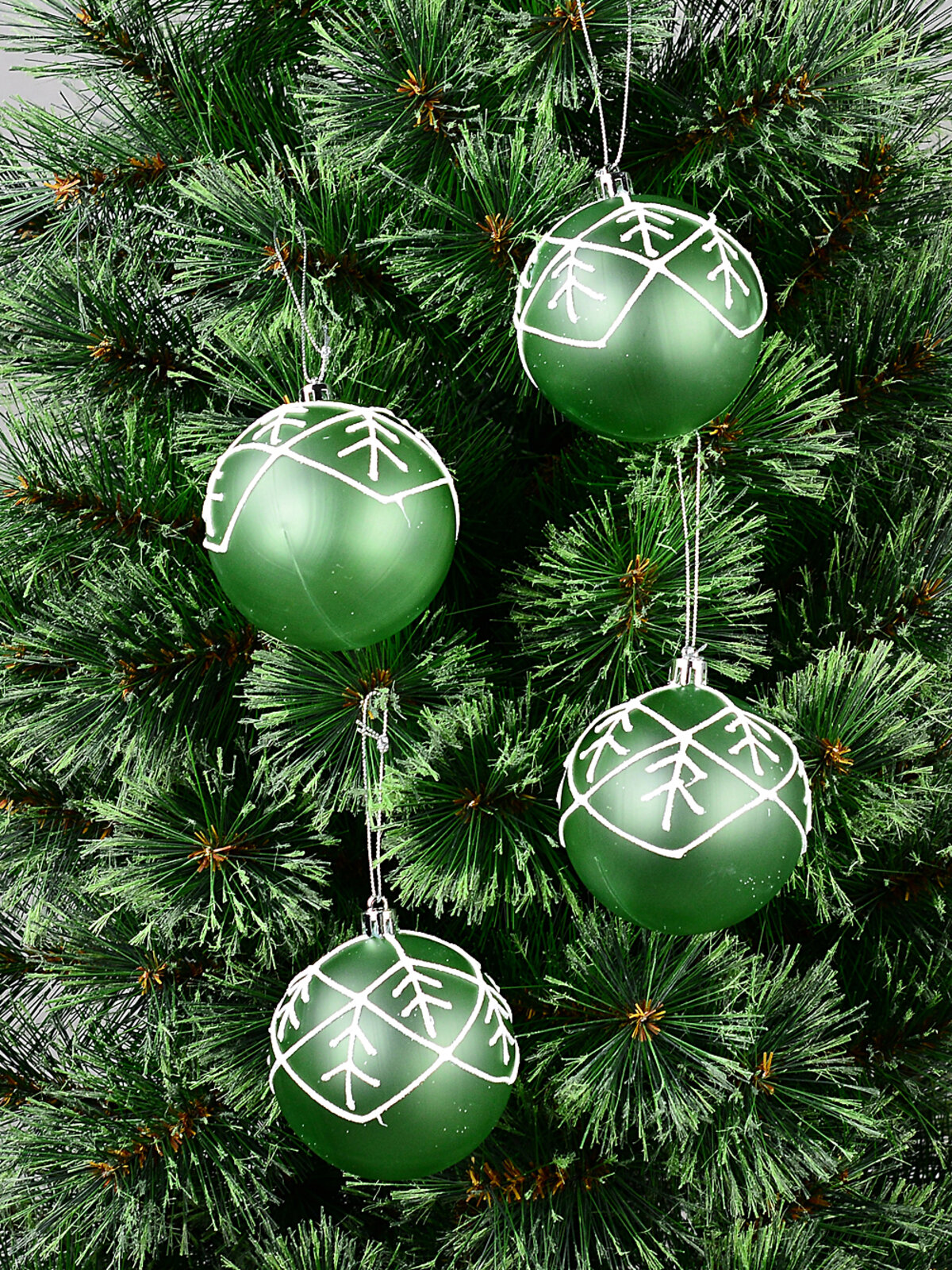4x Celestial Frosted Sage Green Signature Snowflake Grid Baubles | 80mm