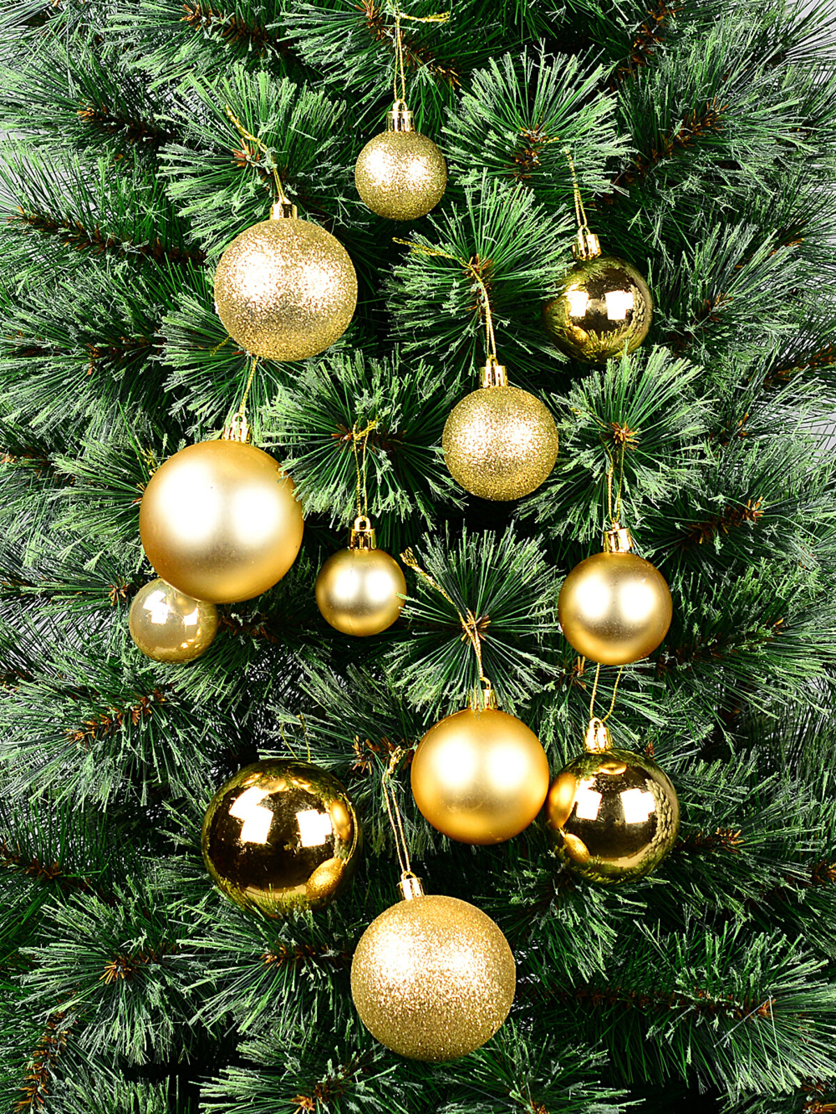 62x Dynamic Gold & Champagne Multi Texture Bauble Mega Pack | 40mm-70mm