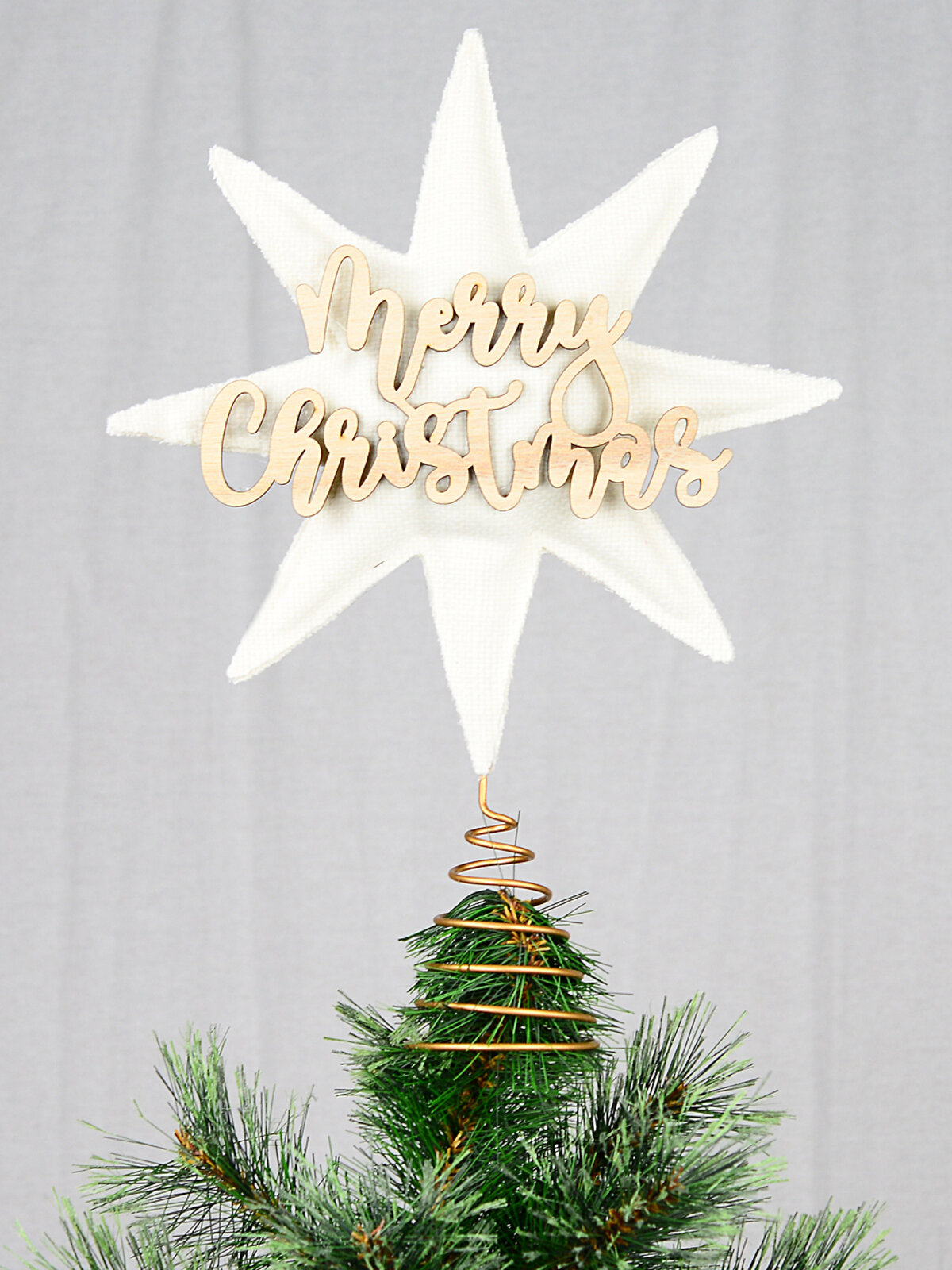 Heritage Oatmeal Ivory & Natural Oak Padded Fabric Star Tree Topper | 28cm — image 2