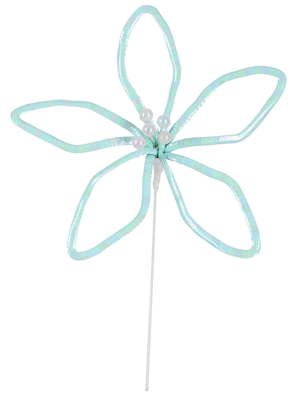 Pastel Blue Sequin Silhouette Poinsettia Pick With Pearl Cyathia | 30cm