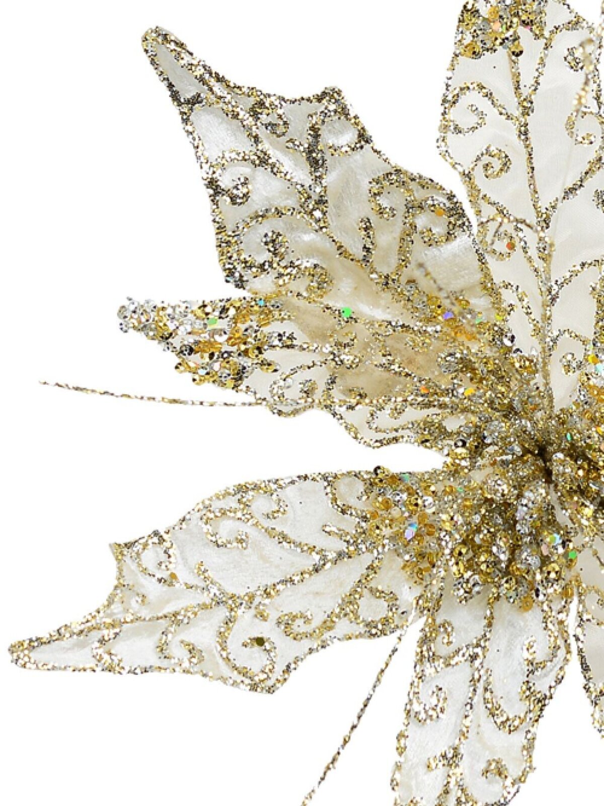 22cm Pearl Velvet & Metallic Sheer Cactus Flower Christmas Tree Clip Pick