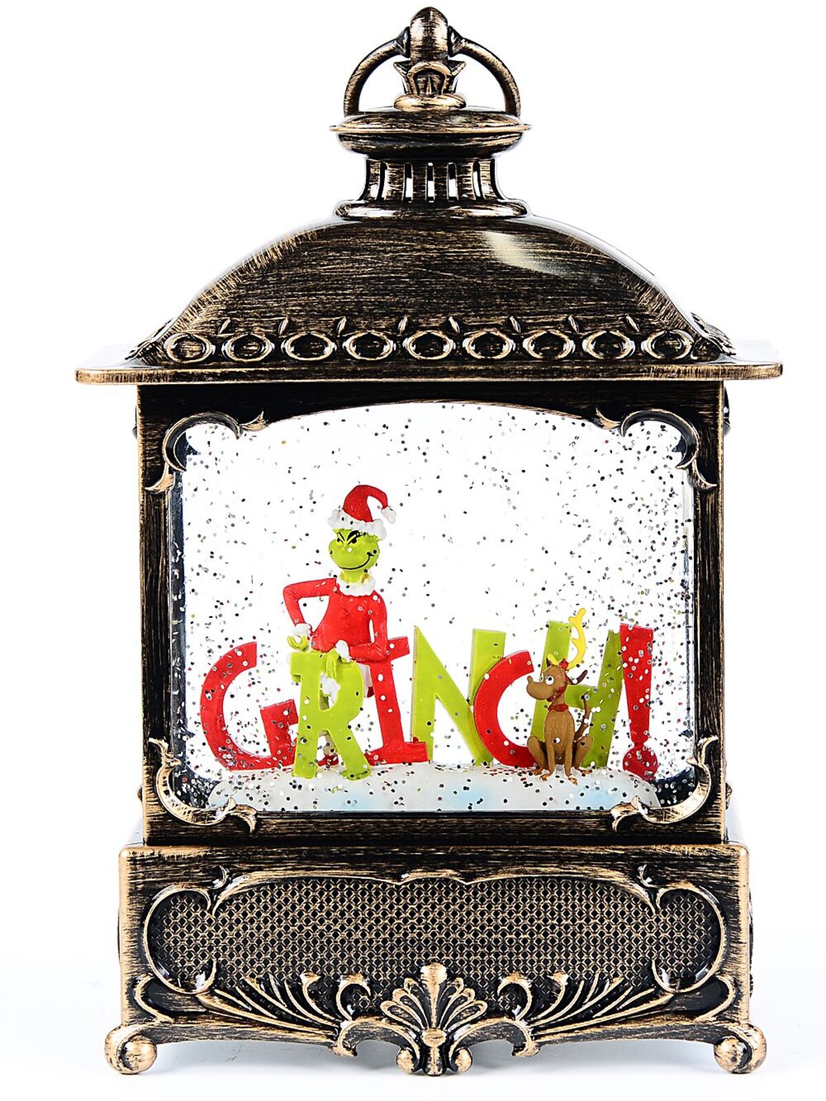 27cm Dr. Seuss Grinch Wood Stove Look Snow Globe Lantern — image 3