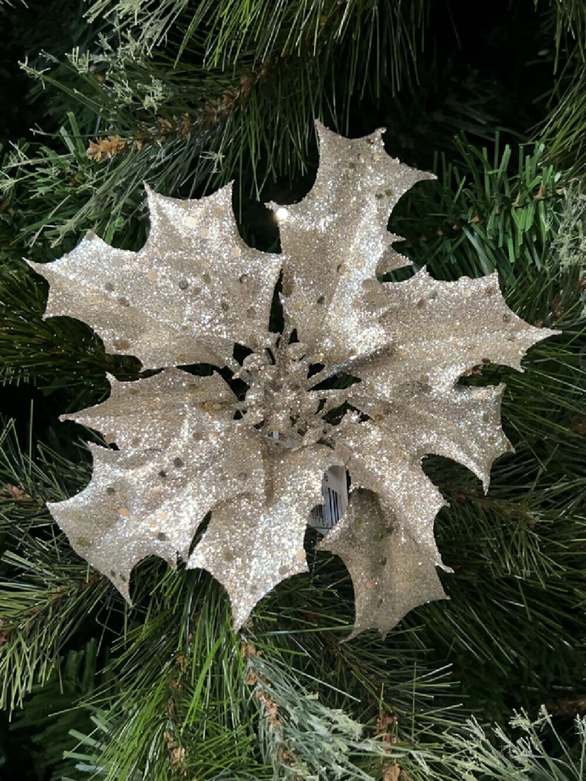 Champagne Holly Leaf Flower Christmas Tree Stem Pick | 28cm — image 2