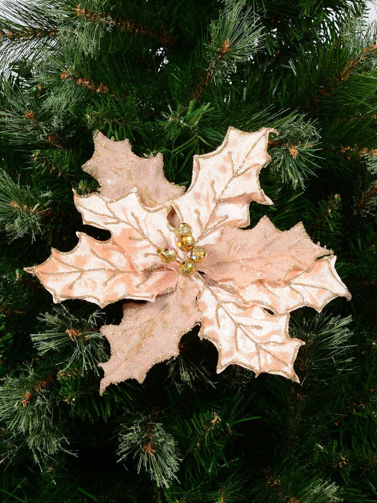 28cm Pink Glitter Two Style Bract Poinsettia Flower Christmas Tree Clip Pick — image 2