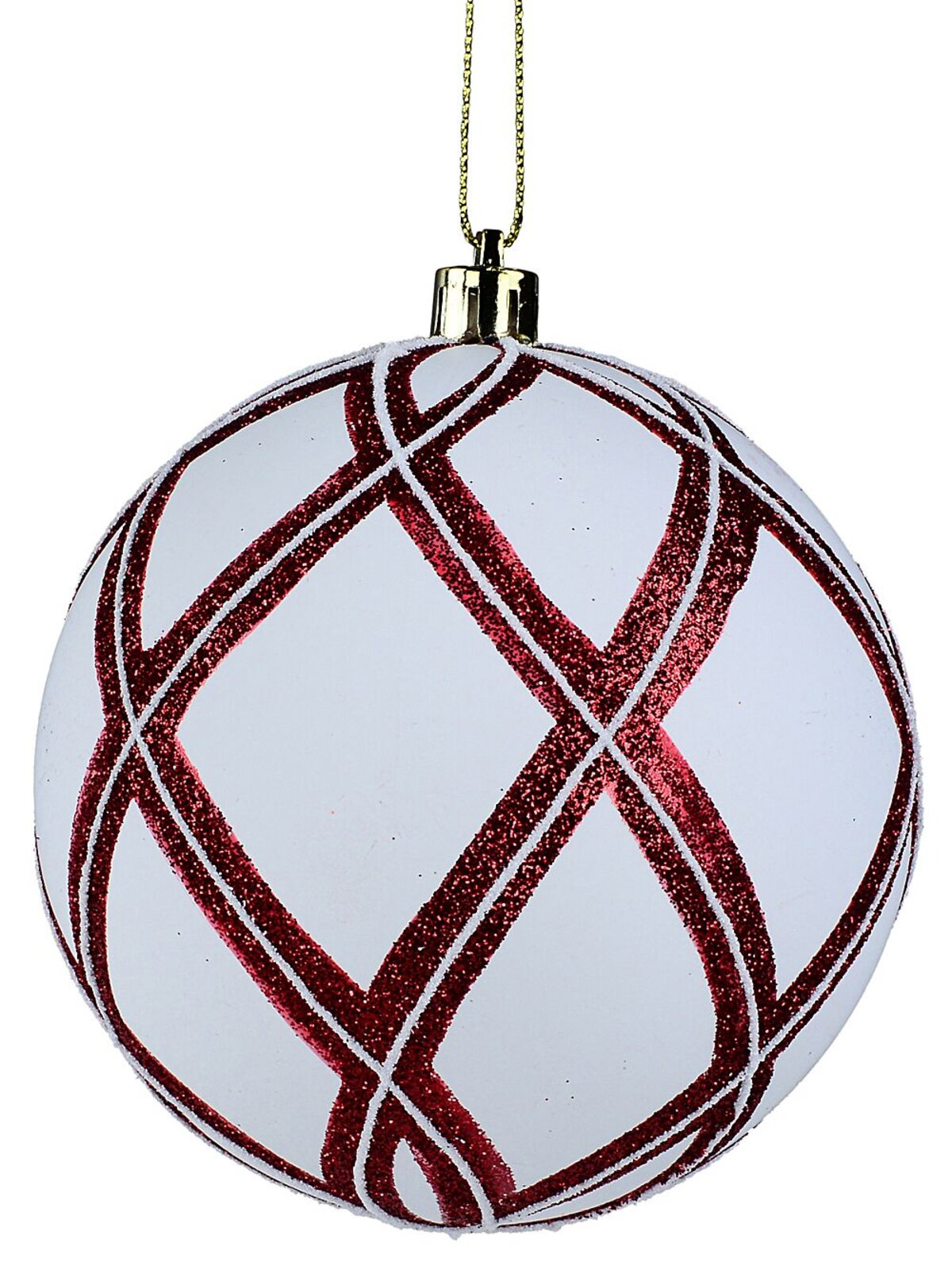 2x Dynamic Red & White Signature Glitter Diamond Line Baubles | 10cm — image 3