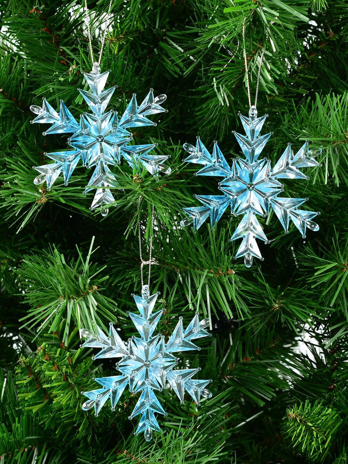 3x Blue Ice Look Refractive Snowflake Whimsical Essential Ornaments | 11cm — image 2