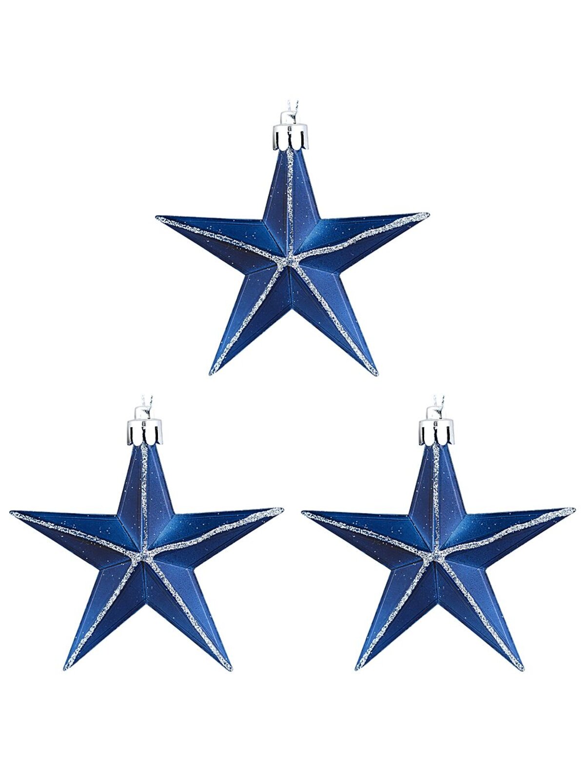 3x Whimsical Midnight Blue & Silver Essential Glitter Star Ornaments | 90mm — image 4