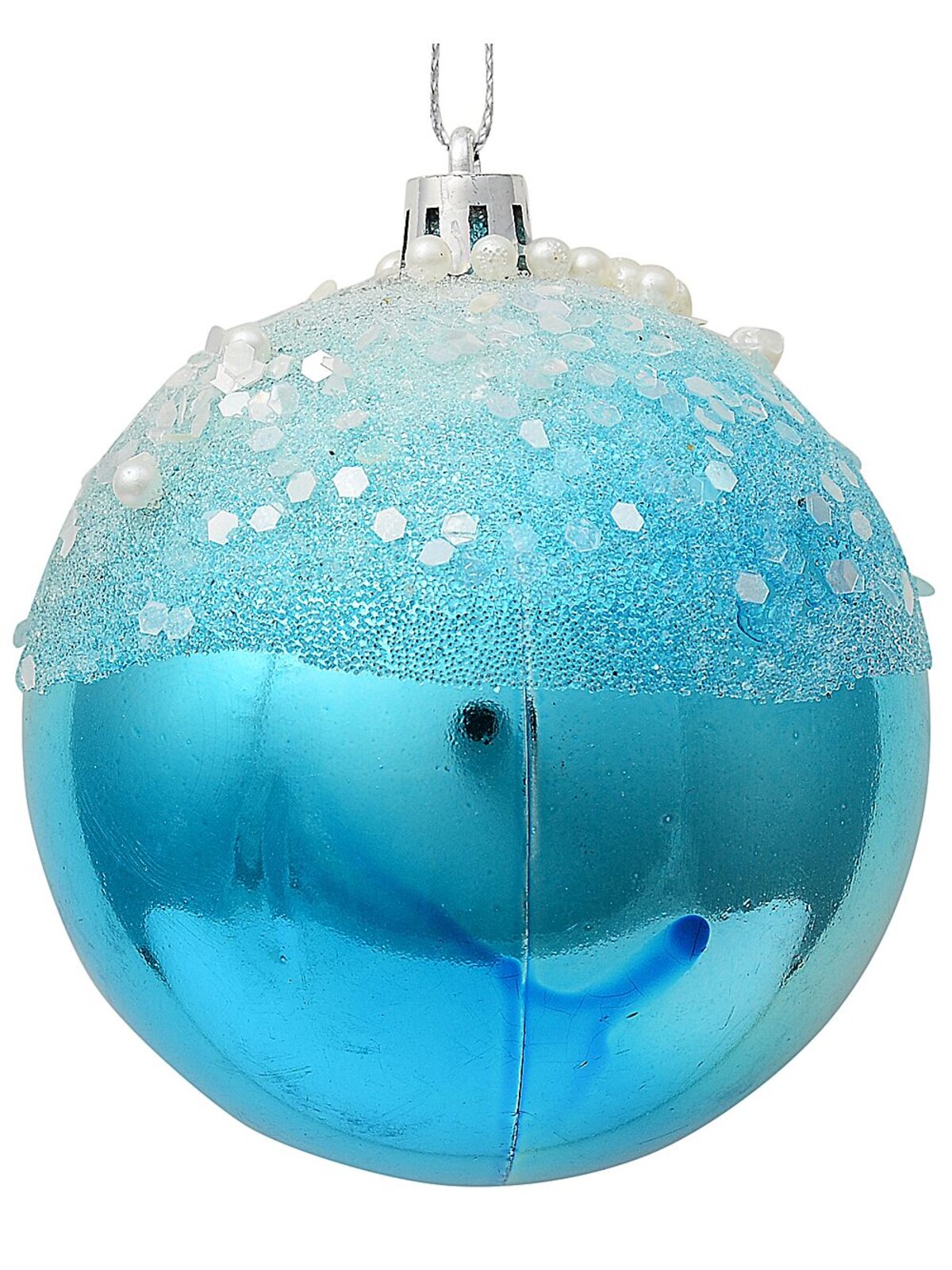 3x Opulent Blue Statement Frosted Sequin & Pearl Baubles | 80mm — image 3