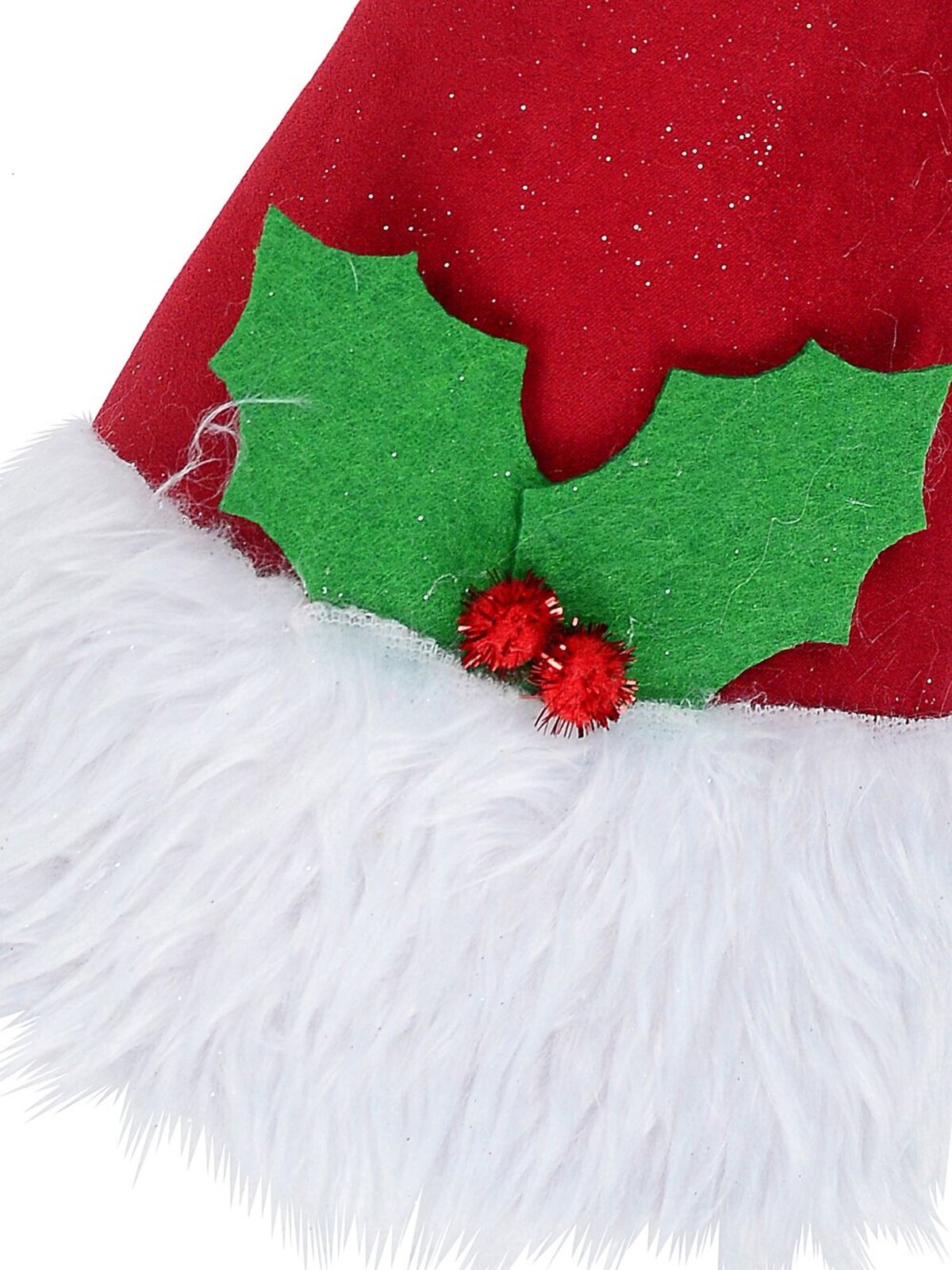 40cm Red Santa Hat With Holly & Fur Brim Christmas Tree Top Decoration