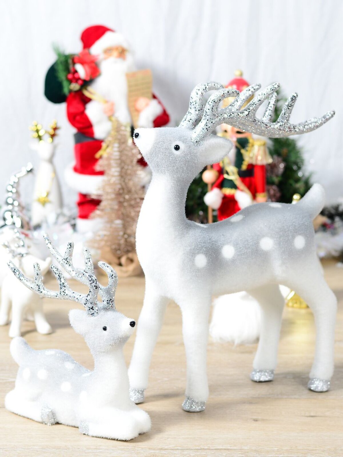 44cm White & Silver Glitter Flocked Standing Reindeer Ornament — image 4