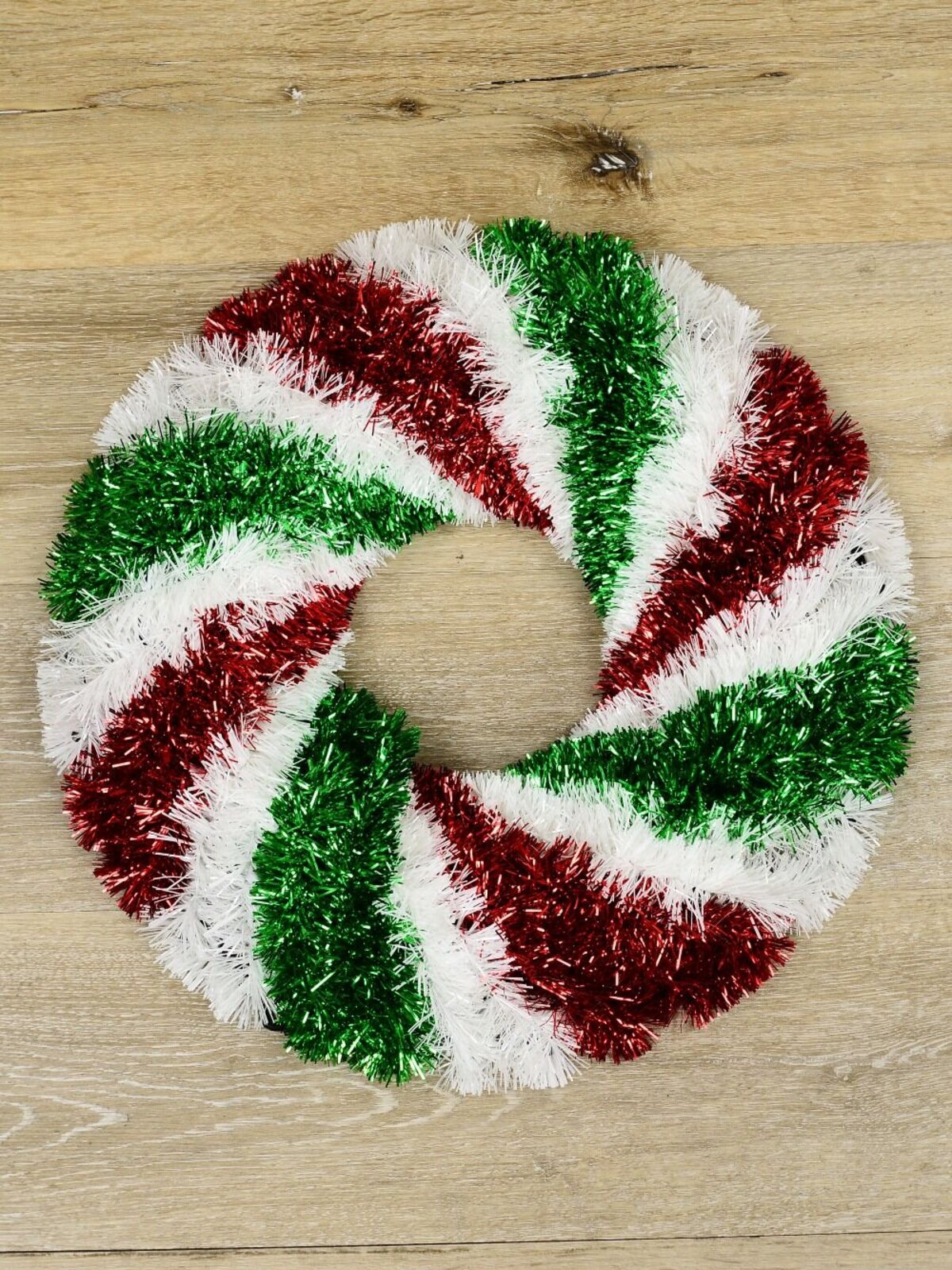 48cm Red Green & White Candy Swirl Wreath Tinsel Plaque Ornament — image 2