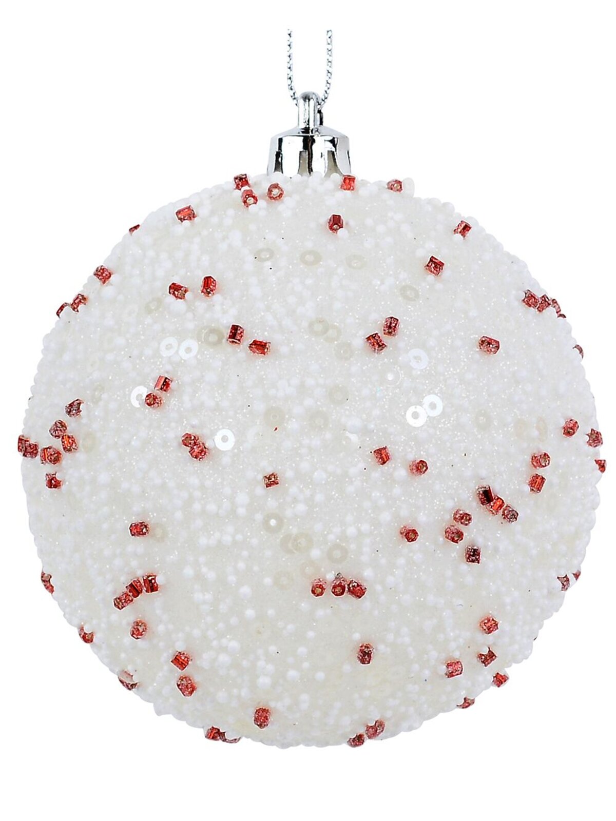 4x Lustrous Red & White Statement Sequin & Beaded Baubles | 80mm — image 4