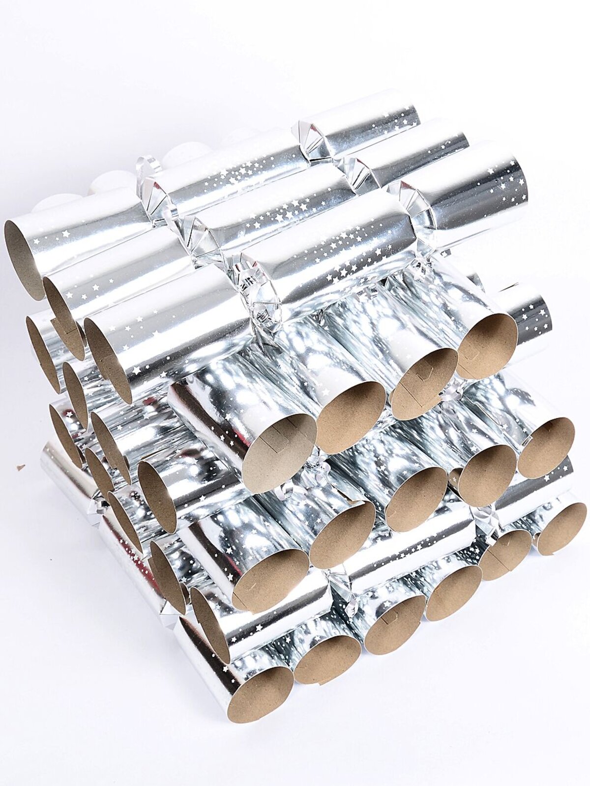 50x 31cm Shiny Silver With White Stars Christmas Cracker Bon Bons — image 2
