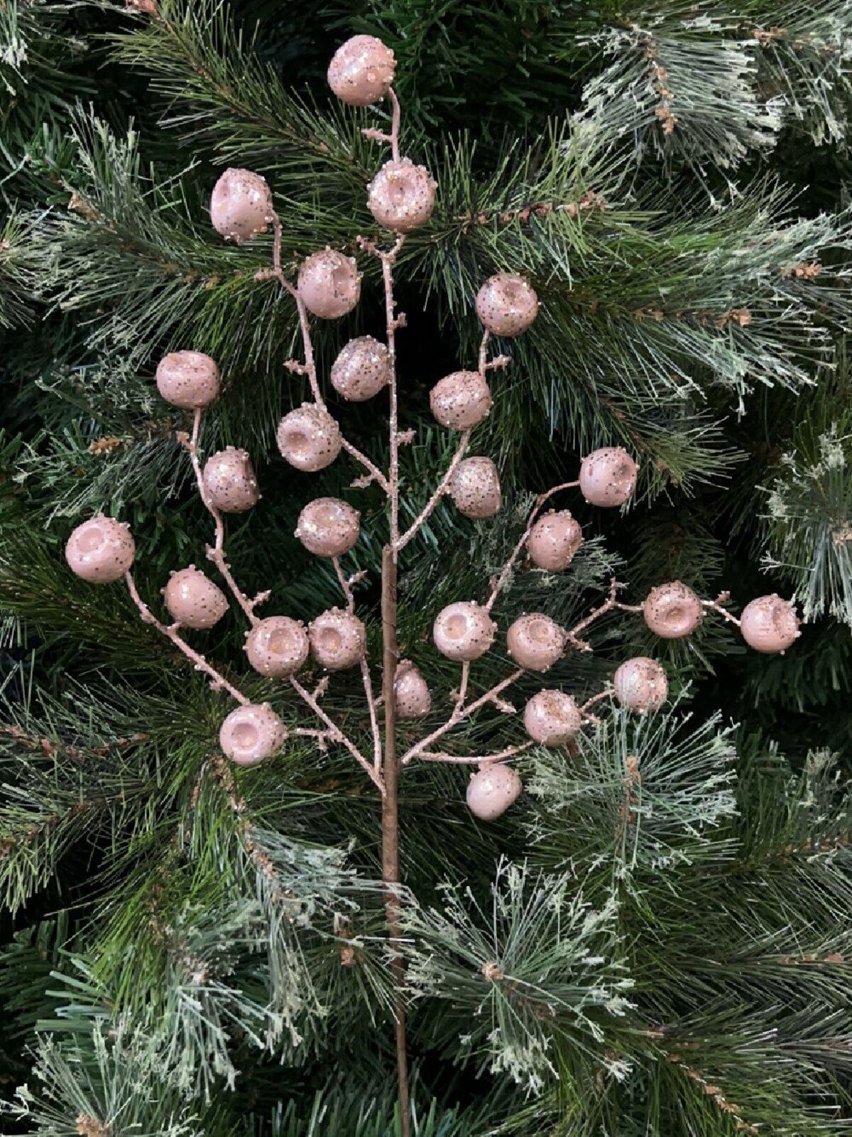 51cm Dusty Rose Large Frosted Berries Spray Long Christmas Stem — image 2