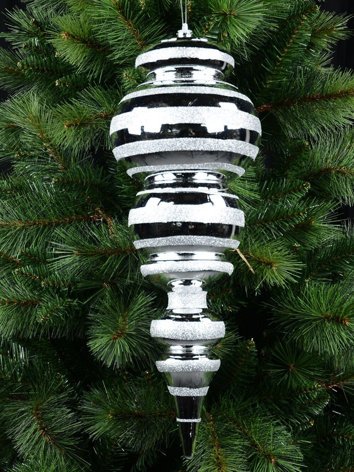 Metallic Silver Glitter Striped Large Display Ellipsoid Finial | 52cm — image 5