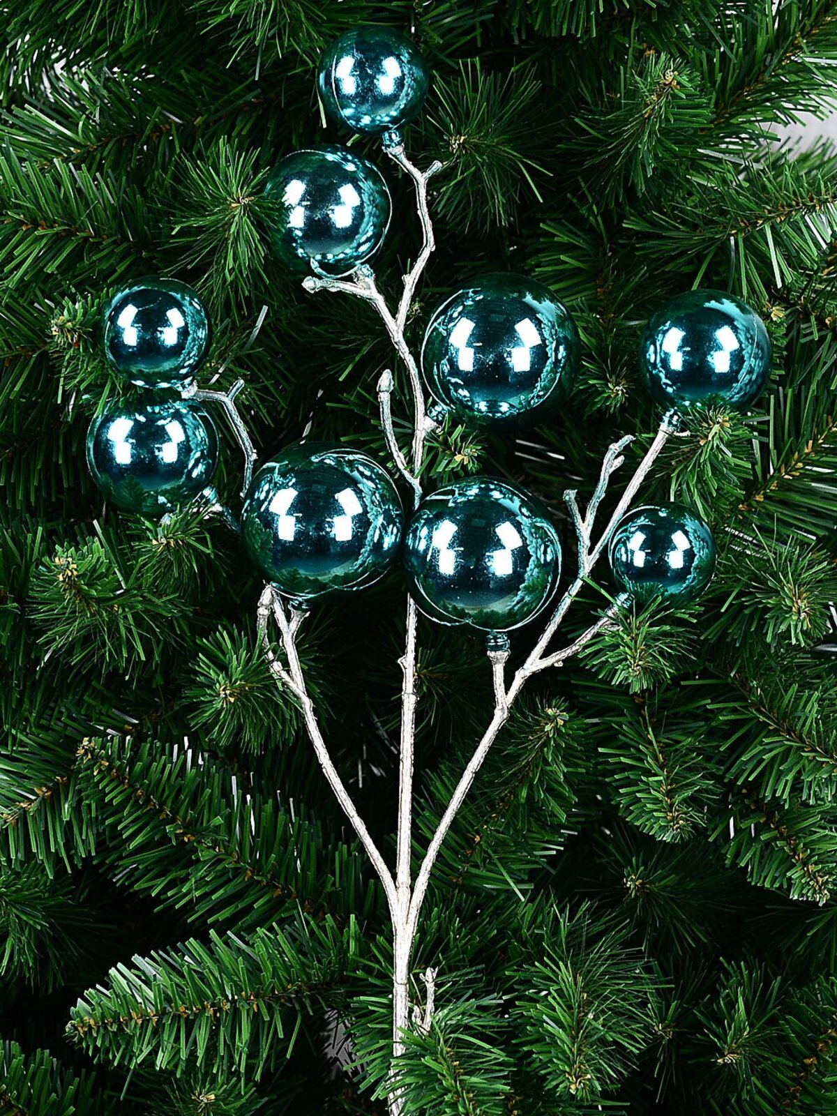 Shiny Turquoise Bauble Spray Long Christmas Stem | 52cm — image 3